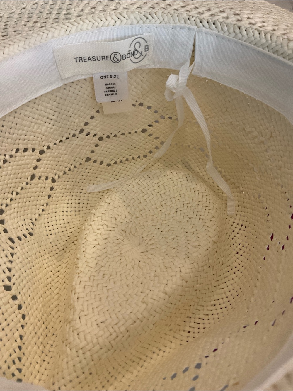 Wide Brim Straw Sun Hat with Patterned Band - Ivory - Picture 4 of 4